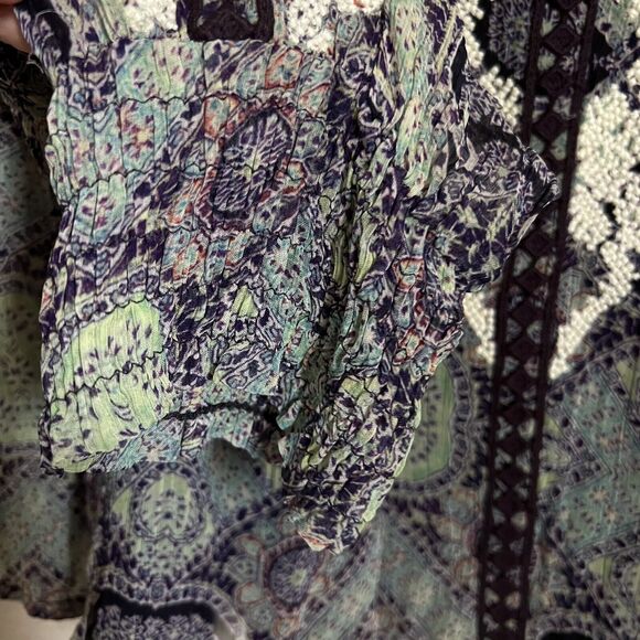 SUNDANCE Victorian charm Embroidered Long Slv Blouse Sz S Boho Lined Crinkle - Picture 5 of 10